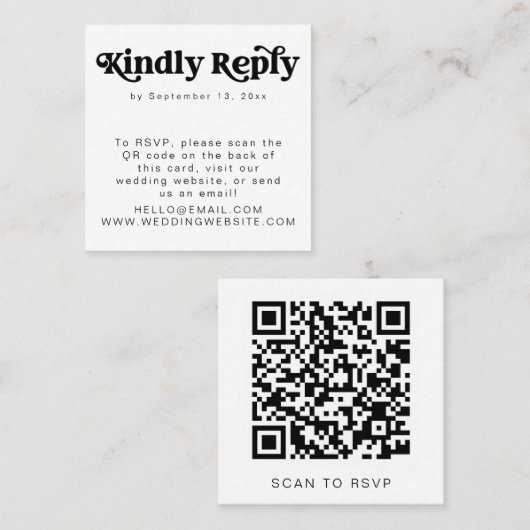 CHARLI Retro Groovy 70's QR Code RSVP Square Kaart Vierkante Visitekaartje (Voorkant / Achterkant)