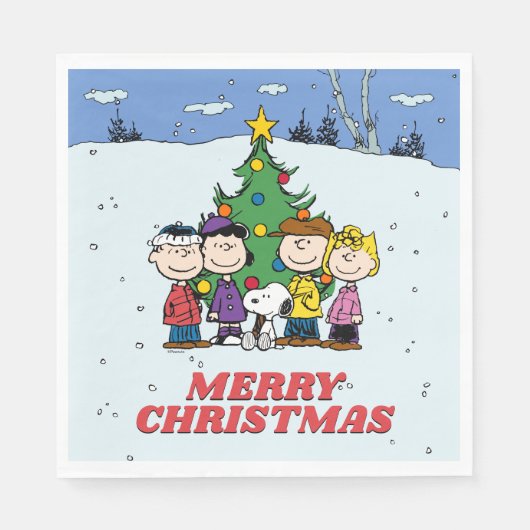 Charlie Brown en Friends Kerstmis Servet (Voorkant)