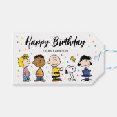 Charlie Brown en Gang Confetti Verjaardag Cadeaulabel (Voorkant (Horizontaal))