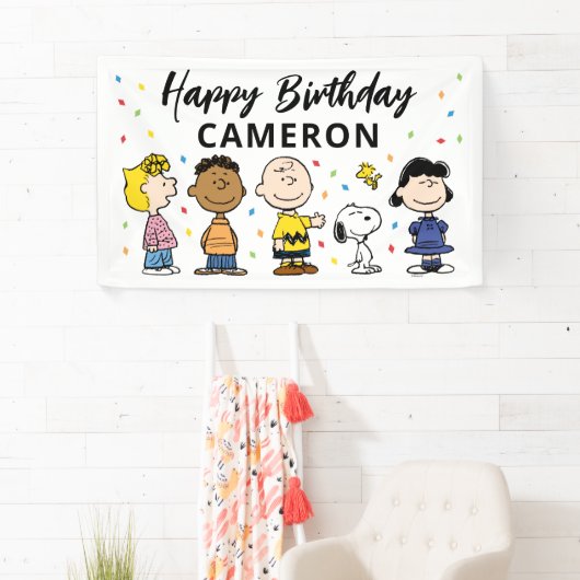 Charlie Brown en Gang Confetti Verjaardag Spandoek (Insitu)