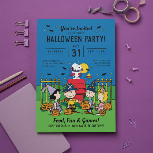 Charlie Brown en Gang Halloween Party Kaart