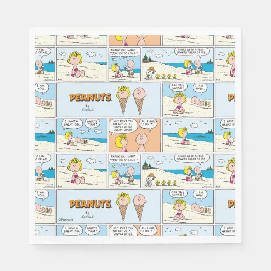 Charlie Brown en Sally Ice Cream op het strand Servet (Voorkant)