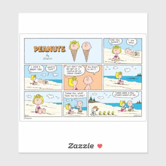Charlie Brown en Sally Ice Cream op het strand Sticker (Vel)