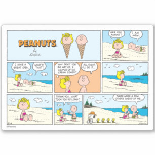Charlie Brown en Sally Ice Cream op het strand Sticker