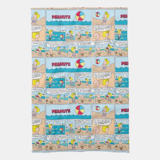 Charlie Brown en Sally op het strand Theedoek (Verticaal)