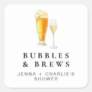 CHARLIE Bubbles & Brews Koppel Shower Favor Vierkante Sticker