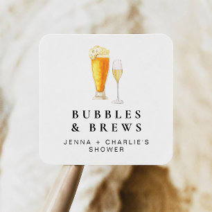 CHARLIE Bubbles & Brews Koppel Shower Favor Vierkante Sticker
