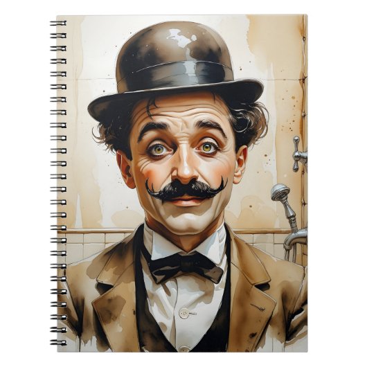 charlie chaplin funny in bathroom notitieboek (Voorkant)