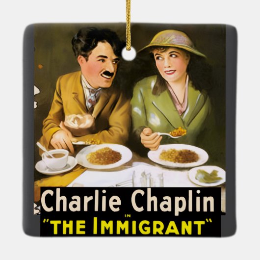 Charlie Chaplin / Het Immigrant Keramisch Ornament (Achterkant)