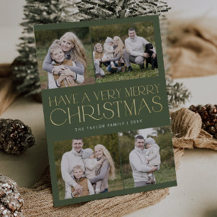 CHARLIE Green Folie Familie Multi Foto Kerst Feestdagenkaart