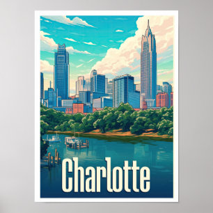 Charlotte Art Vintage reisillustratie Poster
