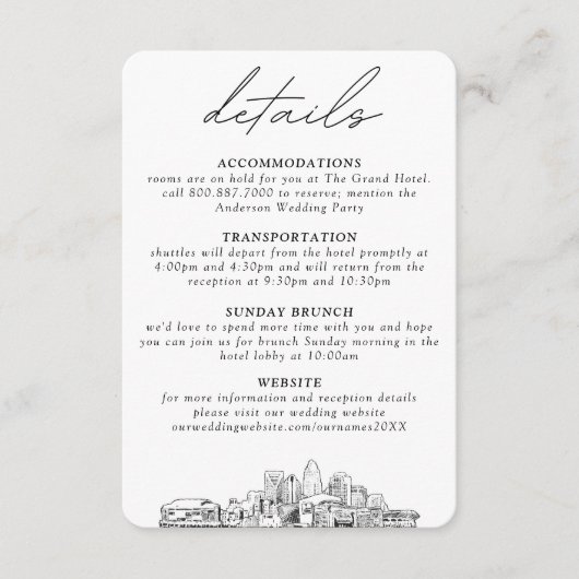 Charlotte bruiloft kleine verticale details informatiekaartje (Voorkant)