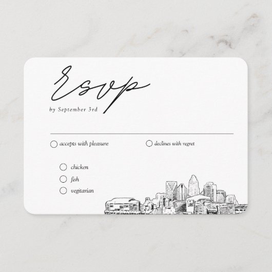 Charlotte Bruiloft Traditionele RSVP Maaltijden Op Informatiekaartje (Voorkant)