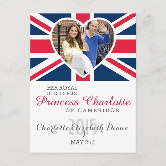 Charlotte Elizabeth Diana - British Will Kate Briefkaart (Voorkant)