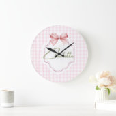 Charlotte Gepersonaliseerde Roze Bow & Gingham Pri Grote Klok (Huis)