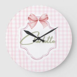 Charlotte Gepersonaliseerde Roze Strik & Gingham P Grote Klok