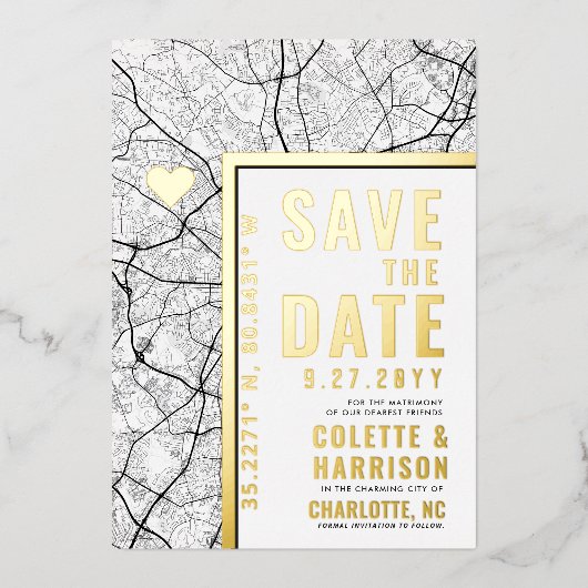 Charlotte Love Locator | Bruiloft Bewaar de datum Folie Uitnodiging (Voorkant)