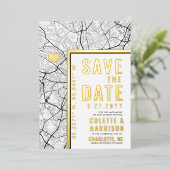 Charlotte Love Locator | Bruiloft Bewaar de datum Folie Uitnodiging (Staand Voorkant)