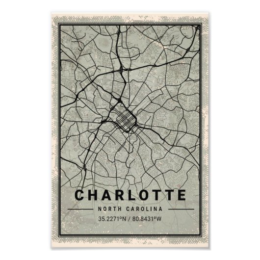 charlotte map print poster canvas |South carolina (Devant)
