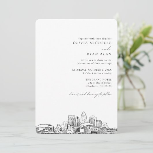 Charlotte Mariage Elegant Skyline Invitation (Debout devant)