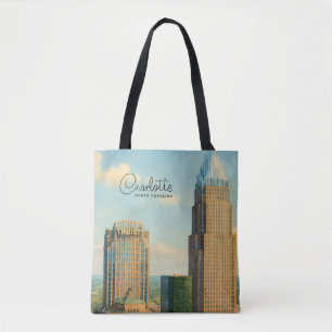 Charlotte NC Aquarel Skyline Reis Draagtas