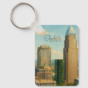 Charlotte NC Aquarel Skyline Reis Sleutelhanger