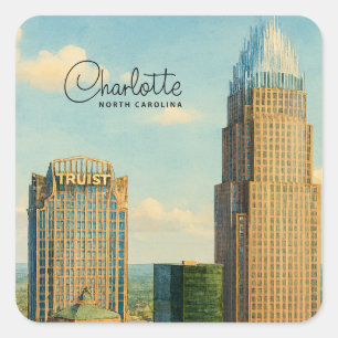 Charlotte NC Aquarel Skyline Reis Vierkante Sticker