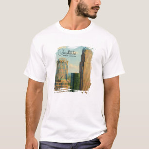 Charlotte NC Aquarel Stadslijn Reis T-shirt