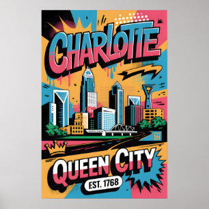 Charlotte NC Graffiti Stedelijk Reisposter Poster