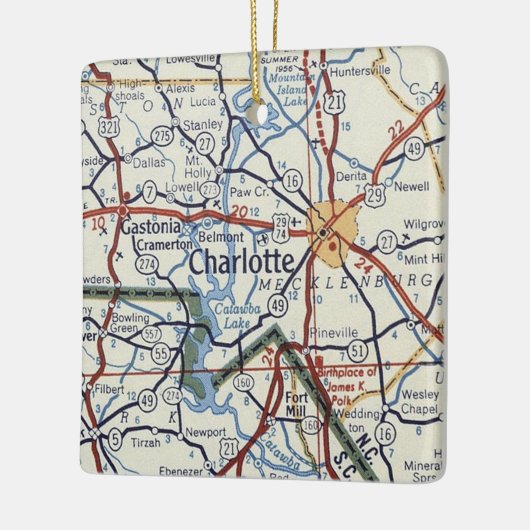 Charlotte NC Map Keramisch Ornament (Links)