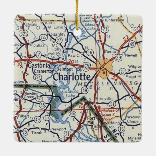 Charlotte NC  Map Keramisch Ornament (Achterkant)
