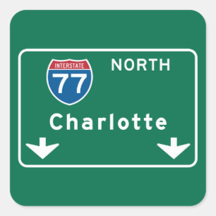 Charlotte, NC Road Sign Vierkante Sticker