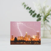 Charlotte NC skyline met bliksem Briefkaart (Staand voorkant)