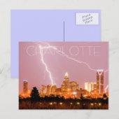 Charlotte NC skyline met bliksem Briefkaart (Voorkant / Achterkant)