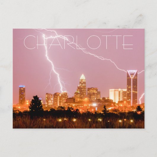 Charlotte NC skyline met bliksem Briefkaart (Voorkant)