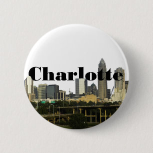 Charlotte NC Skyline met Charlotte in de hemel Ronde Button 5,7 Cm