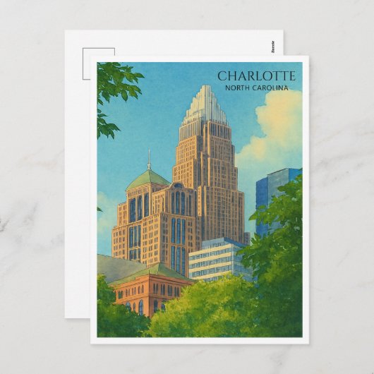 Charlotte NC Skyline Waterverf Travel Briefkaart (Voorkant / Achterkant)