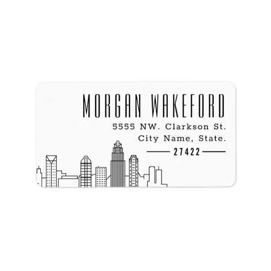 Charlotte, NC: Stijlvolle skyline groot label (Voorkant)