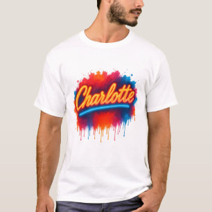 Charlotte Neon Script – Street Art Splash Design T-shirt