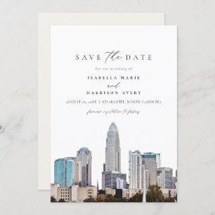 CHARLOTTE NOORTH CAROLINA Skyline Save the Date Kaart