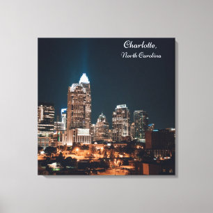 Charlotte North Carolina City Skyline Night Canvas Afdruk