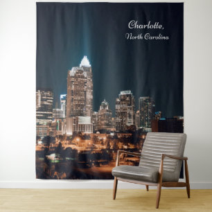 Charlotte North Carolina City Skyline Night Wandkleed
