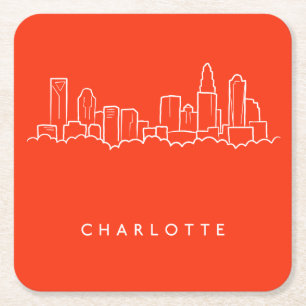Charlotte, North Carolina City Skyline Vierkante Kartonnen Onderzetter