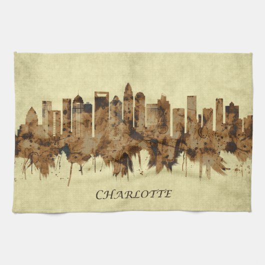 Charlotte North Carolina Cityscape Theedoek (Horizontaal)