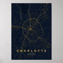 Charlotte North Carolina gestileerde kaart afdruk