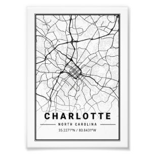 Charlotte - North Carolina Ligth City Map Foto Afdruk