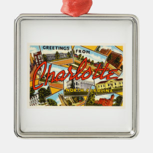Charlotte North Carolina NC Oud Briefkaart- Metalen Ornament
