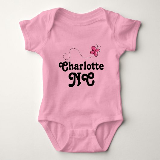 Charlotte North Carolina Pink Butterfly Romper (Voorkant)