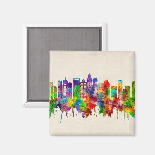Charlotte North Carolina Skyline Magneet (Voorkant / Achterkant)