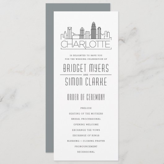 Charlotte Stylized Skyline | Weddenschap-programma Kaart (Voorkant / Achterkant)
